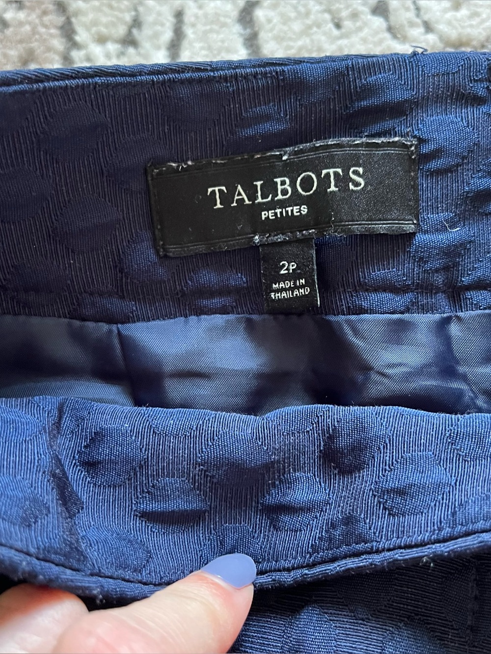 Talbots Quilted Dot Pattern Navy Blue Pencil Skirt Size 2 Petite - Picture 7 of 10